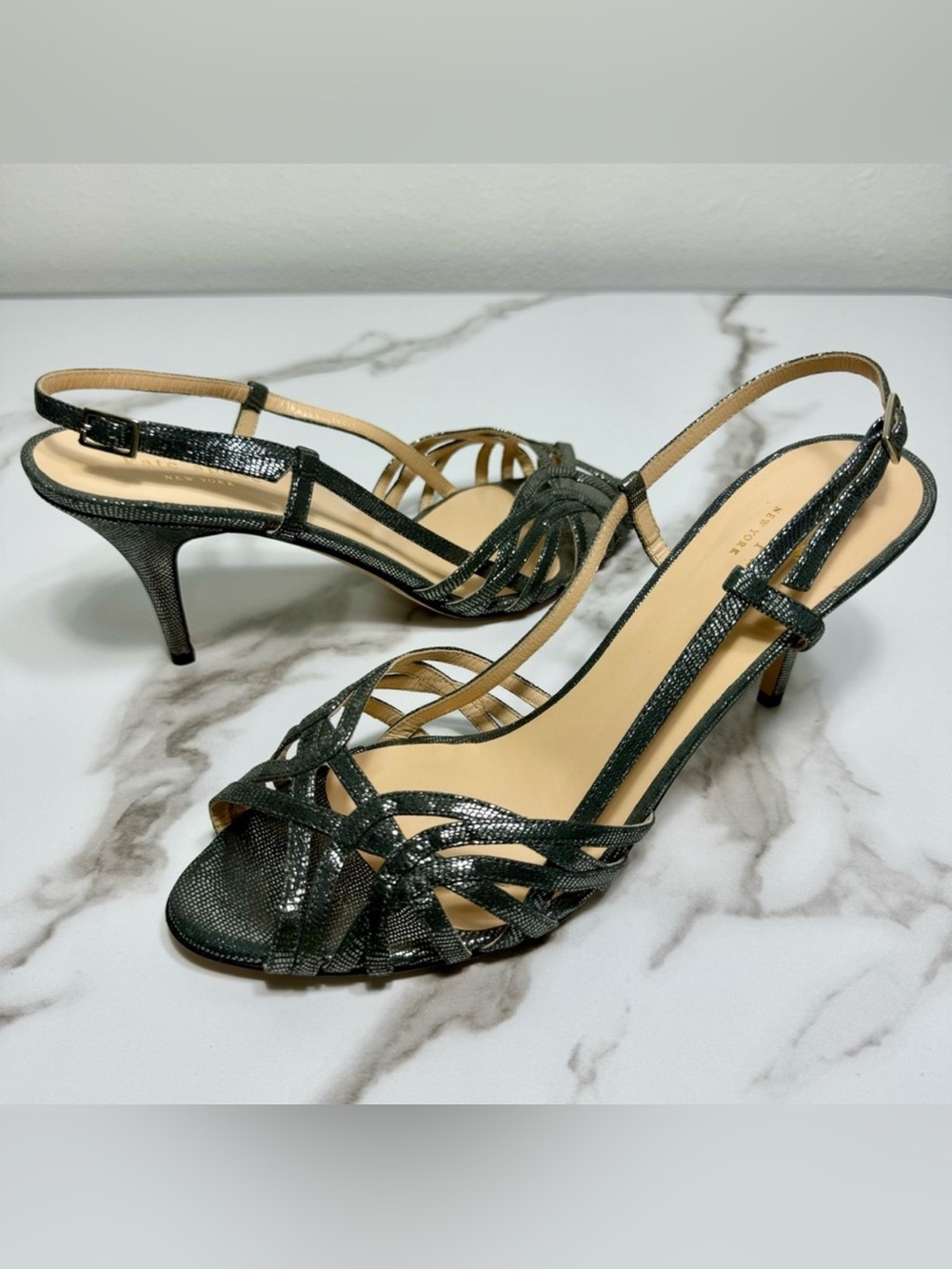 Kate Spade Shari Silver Metalgun Metallic Leather Stiletto Women’s Slingback 10